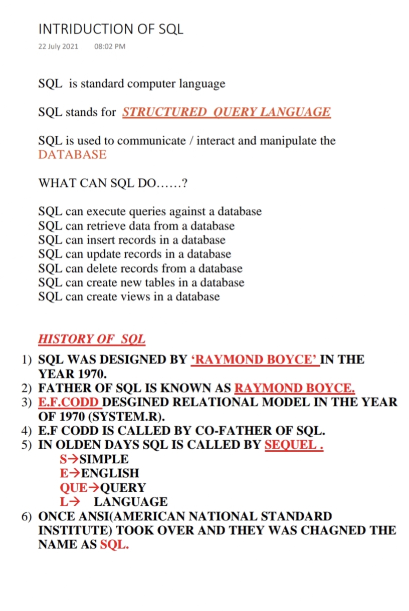 SQL NOTES FULL BASIC TO ADVANCED 
