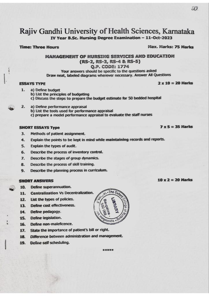 management previous year question paper