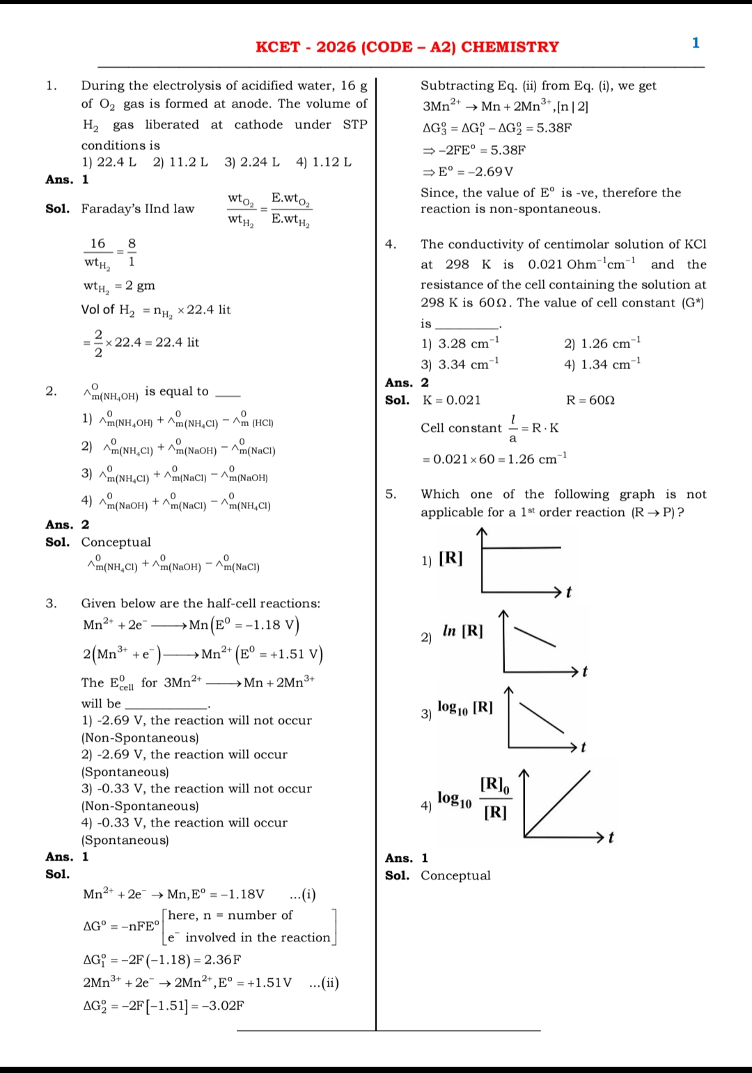 Preview of KCET chemistry key answers 2026