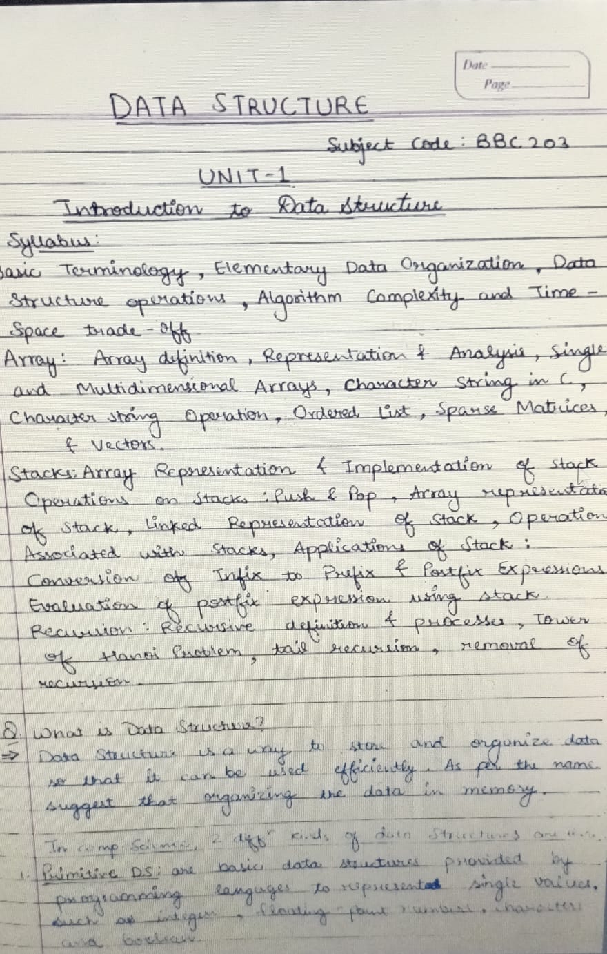Preview of complete data structure unit 1 notes