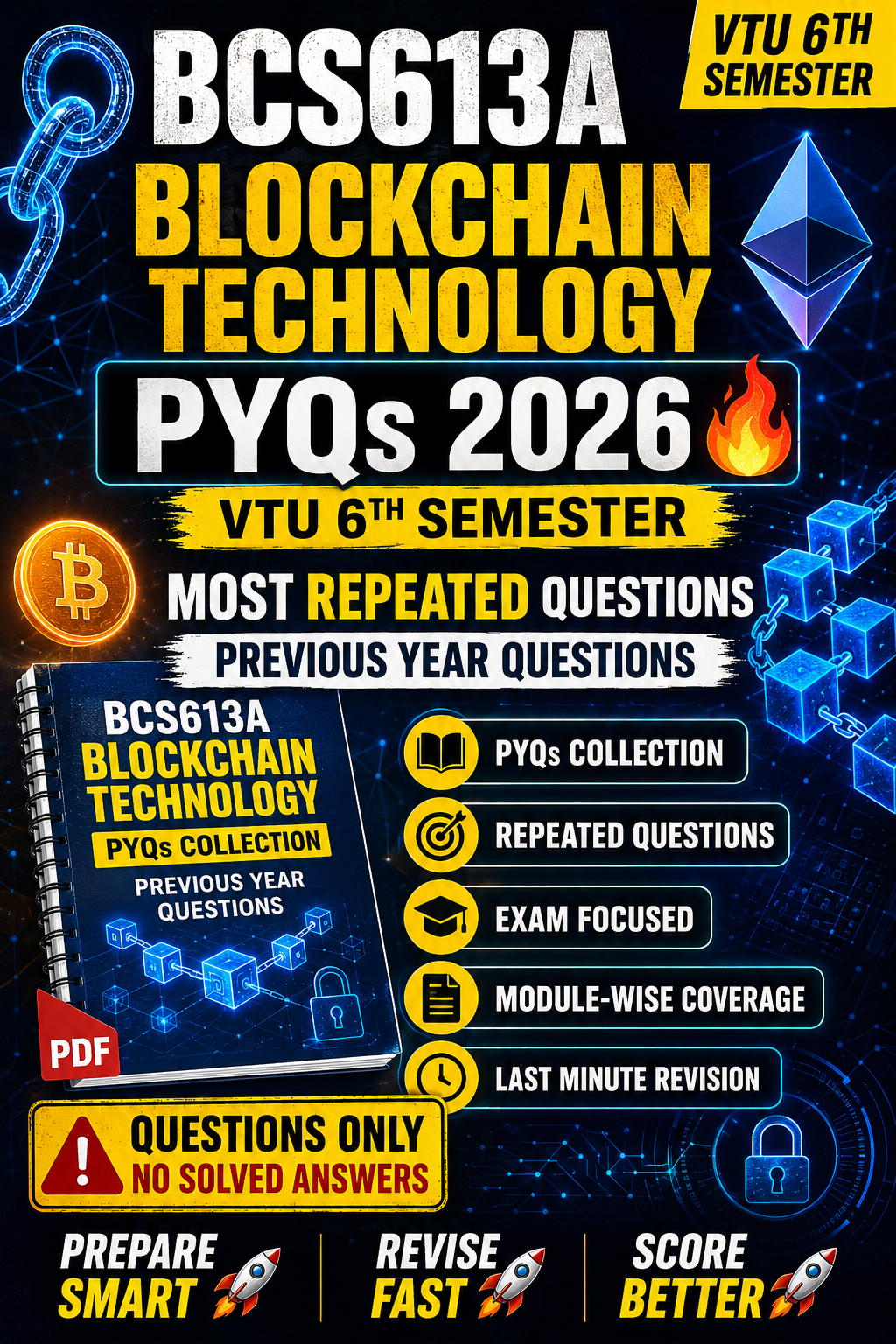 Download BCS613A Blockchain Technology PYQs 2026 | VTU 6th Sem IMPORTANT QUESTION MODULE WISE PDF - Vidyari