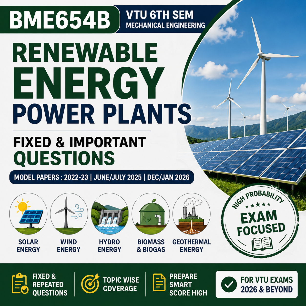 Download Renewable Energy Power Plants (BME654B) Fixed Important Questions - Vidyari