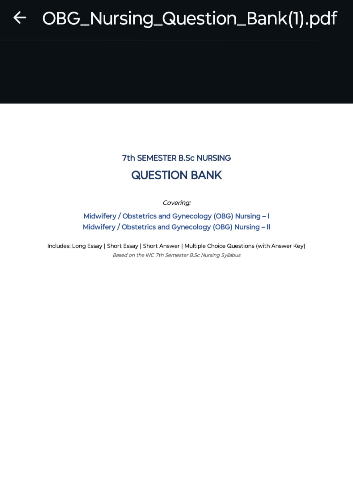 Midwifery / Obstetrics and Gynecology (OBG) Nursing – I Midwifery / Obstetrics and Gynecology (OBG) Nursing – II preview image