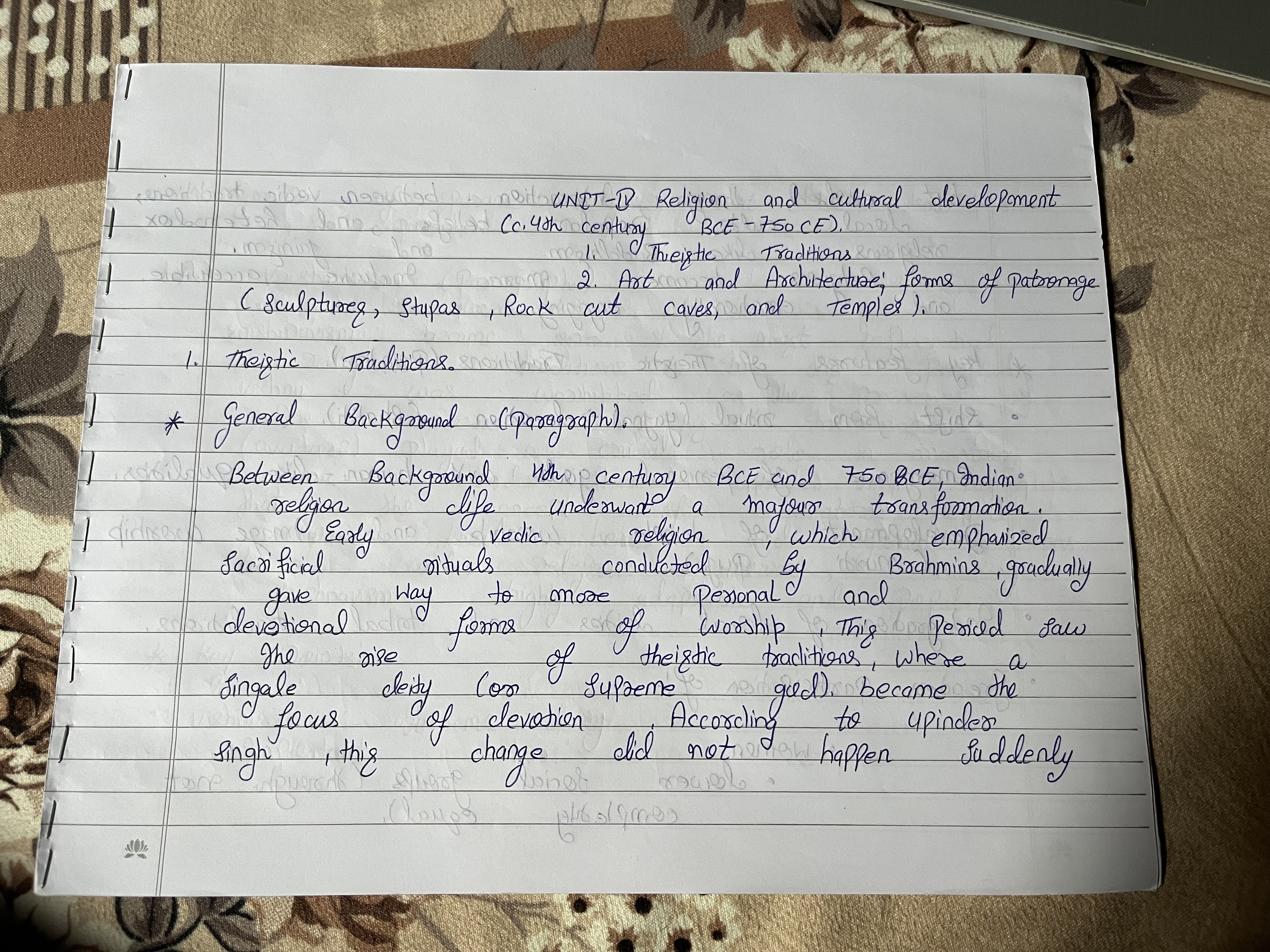 Download history semester 1 notes unit 4 notes on religion and culture development from[4th century bce  to 750 ce]  including theistic traditions and art and architecture: forms of patronage, sculpture, stupas, rock-cut caves and temples. - Vidyari