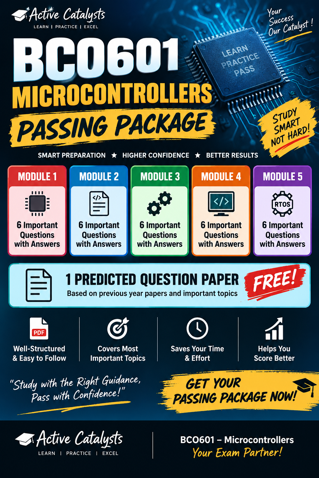 Download BCO601 Microcontrollers Passing package by Active Catalysts 6 impt qs from each module with ans and 1 predicted qp - Vidyari
